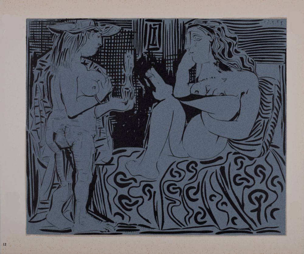 Линогравюра Picasso (After) - Deux femmes avec un vase à fleurs, 1962