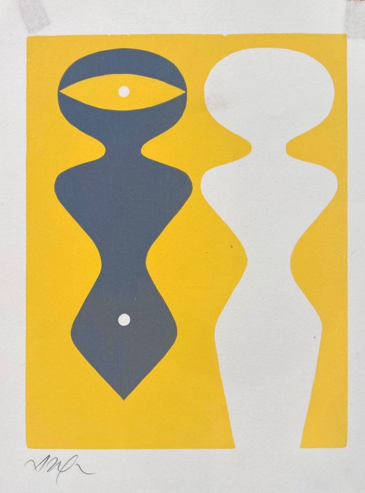 Гравюра На Дереве Arp - Deux figures sur fond jaune 