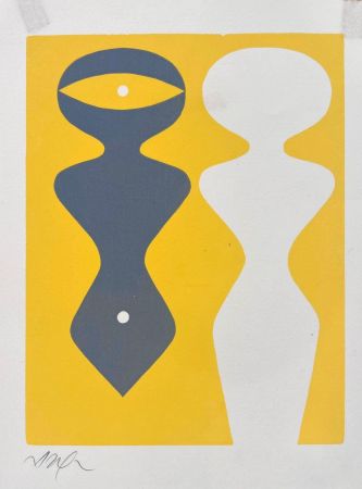 Гравюра На Дереве Arp - Deux figures sur fond jaune 