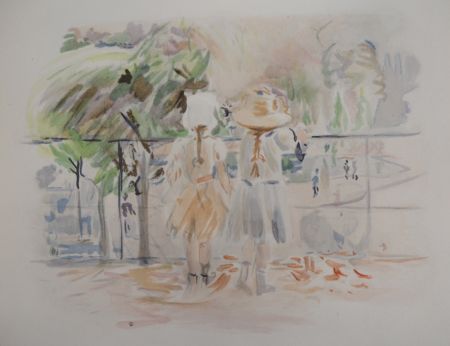 Литография Morisot - Deux fillettes au Jardin des Tuileries