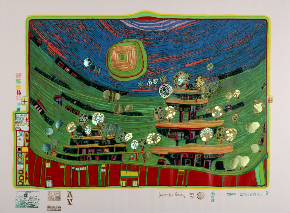 Сериграфия Hundertwasser - Die Häuser hängen unter den wiesen, Plate 9