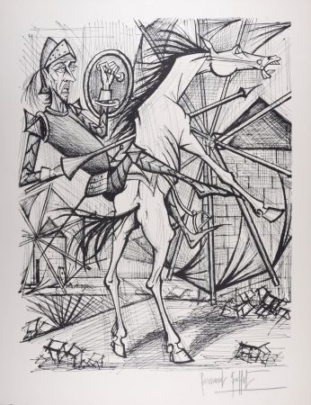 Литография Buffet - Don Quichotte et le Moulin à vent, 1989 - Hand-signed