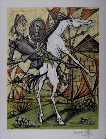 Литография Buffet - Don Quichotte et les Moulins à vent, 1989