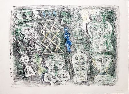 Литография Campigli - Donne su fondo verde