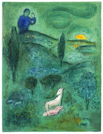 Литография Chagall - DÉCOUVERTE DE DAPHNIS PAR LAMON (de Daphnis et Choé. 1961)