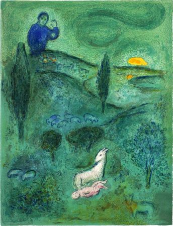 Литография Chagall - DÉCOUVERTE DE DAPHNIS PAR LAMON (de Daphnis et Choé. 1961)