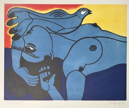 Офорт И Аквитанта Corneille - Eau-forte / Aquatinte, Femme et Oiseau, 1991