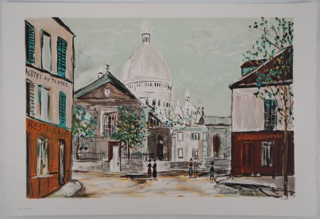 Литография Utrillo - Eglise Saint-Pierre, Place du Tertre à Montmartre