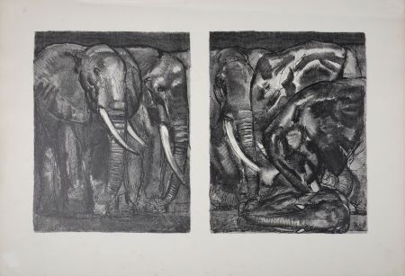 Литография Jouve - Elephants