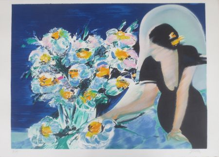 Литография Spahn - Elisabeth au bouquet