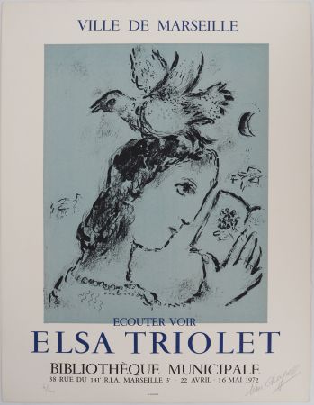 Литография Chagall - Elsa Triolet : Femme à l'oiseau
