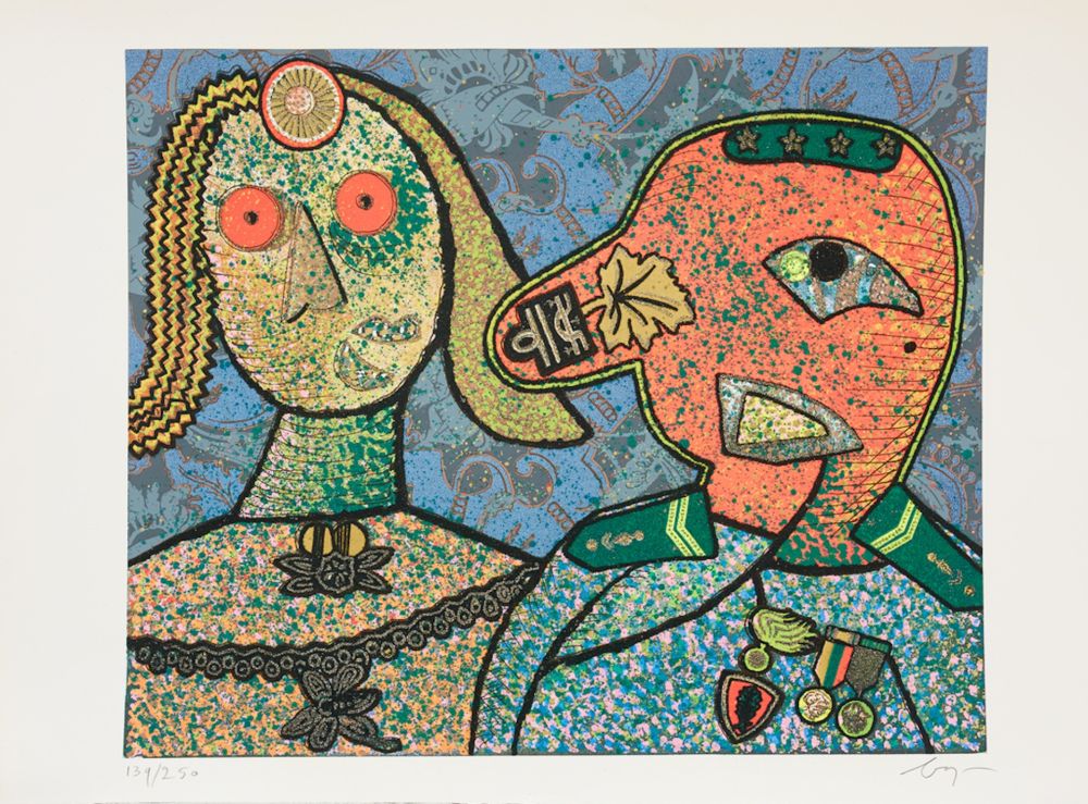 Гравюра Baj - Enrico baj (1924–2003) – Il Generale Amin Dada e una delle sue mogli-Mixed media