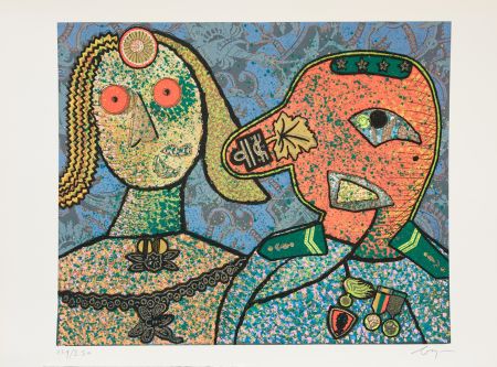 Гравюра Baj - Enrico baj (1924–2003) – Il Generale Amin Dada e una delle sue mogli-Mixed media