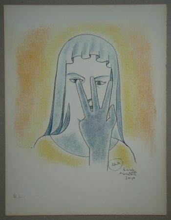 Литография Cocteau - Etude - La vierge se cache le visage avec 3 doigts