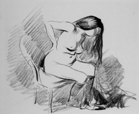 Литография Forain - Etude de femme assise, se déshabillant