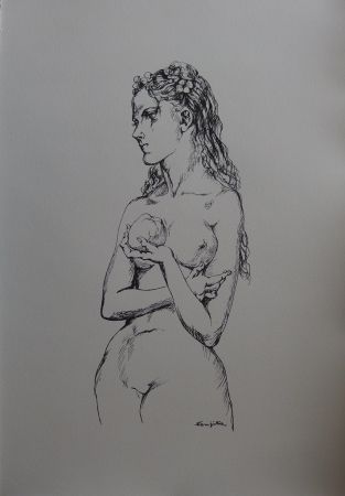Литография Foujita - Eve à la pomme
