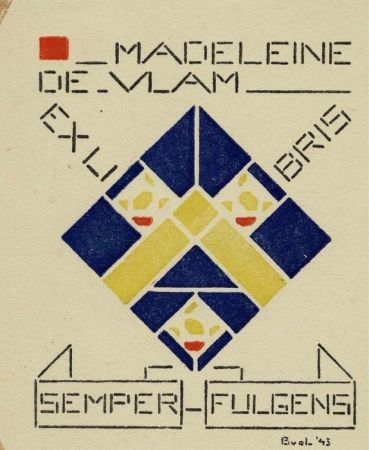 Линогравюра Van Der Leck - Ex libris Madeleine de Vlam