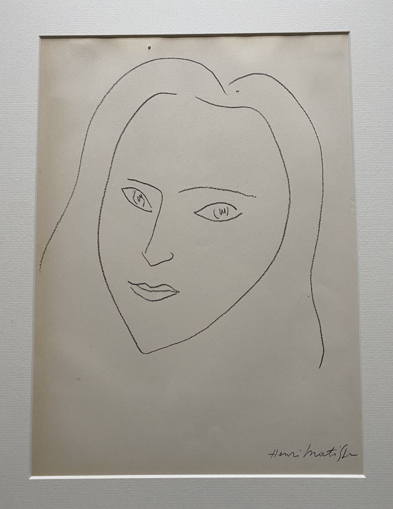Литография Matisse (After) - Facing Woman’s  portrait with long hair 