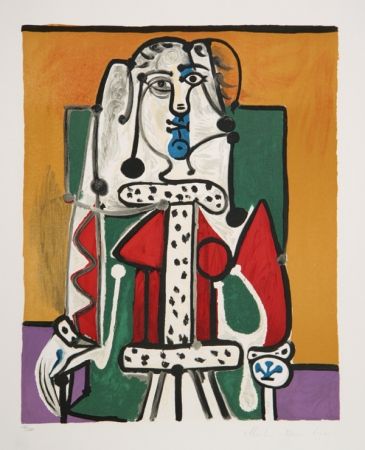 Литография Picasso - Femme Assise A La Robe D'Hermine