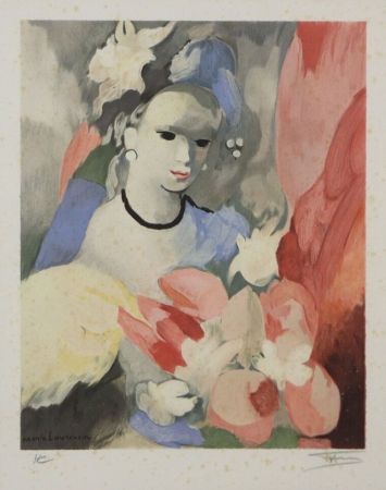 Литография Laurencin - Femme au bouquet de fleurs