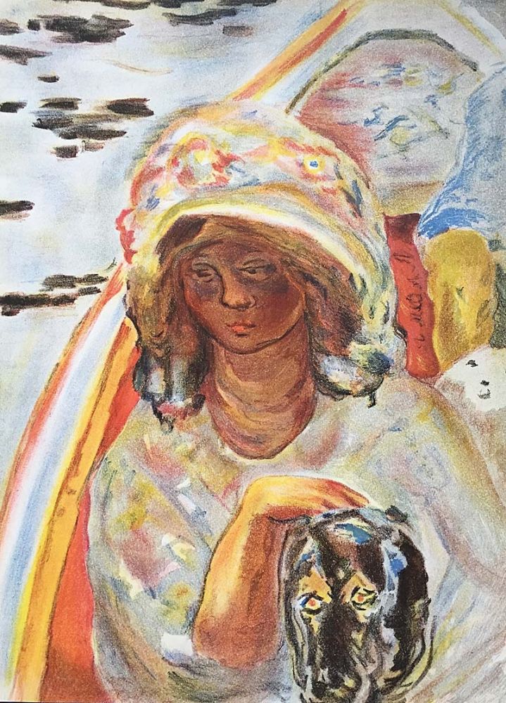 Литография Bonnard - Femme au chien dans une barque
