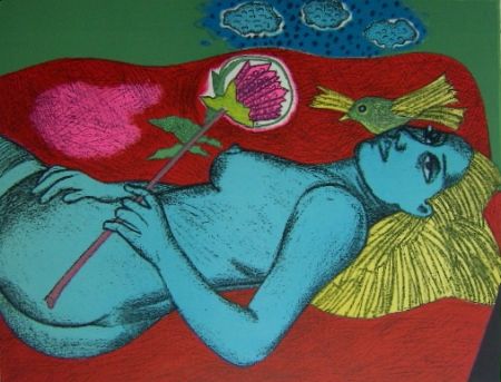 Литография Corneille - Femme au fleur australien