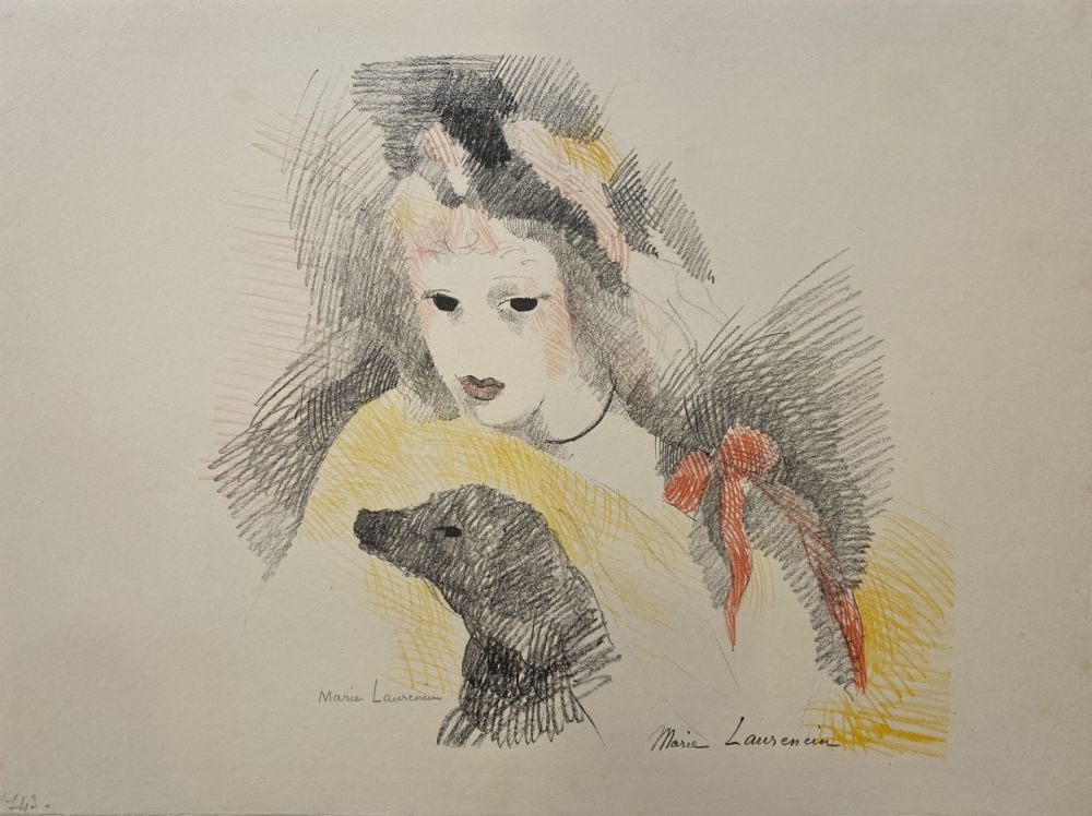 Литография Laurencin - Femme avec chien