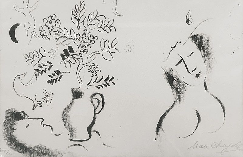 Литография Chagall - Femme et Vase fleuri / Lithographie pour un catalogue