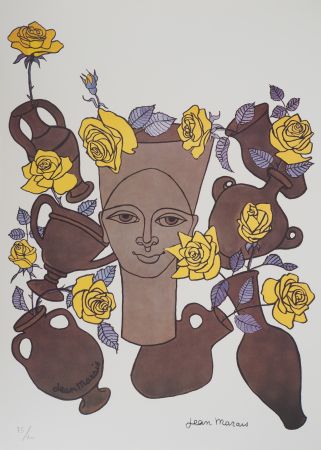 Литография Marais  - Femme, fleurs et poteries