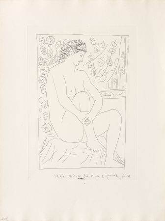 Гравюра Picasso - Femme nue assise devant un rideau