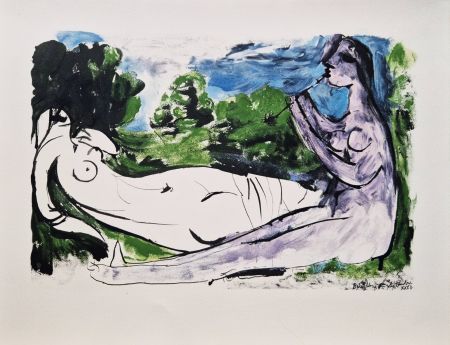 Трафарет Picasso - Femme nue couchée et joueur de flûte