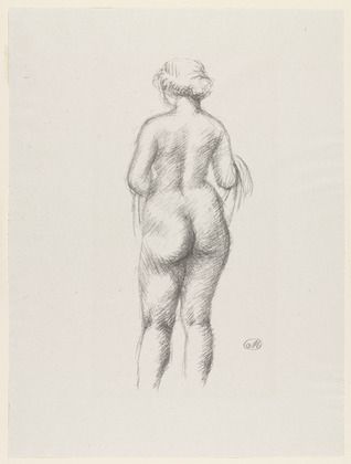 Литография Maillol - Femme nue de dos tenant une echarpe 