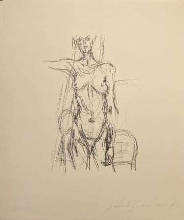 Литография Giacometti - Femme Nue Debout avec le bras drout levé - signed