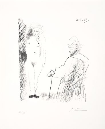 Литография Picasso - Femme nue et homme à la canne