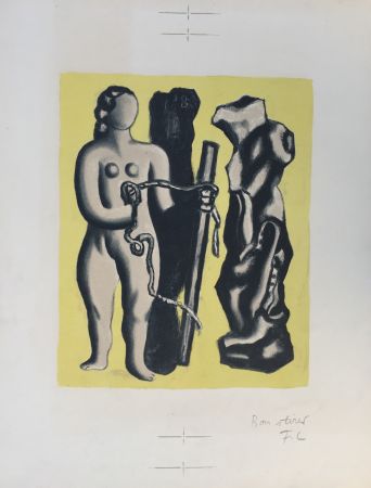 Литография Leger - Femme sur fond jaune (Woman on yellow background)