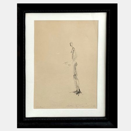 Литография Giacometti - Figure standing in profile with hands raised