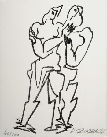 Литография Zadkine - Figures, 1967 - Hand-signed!