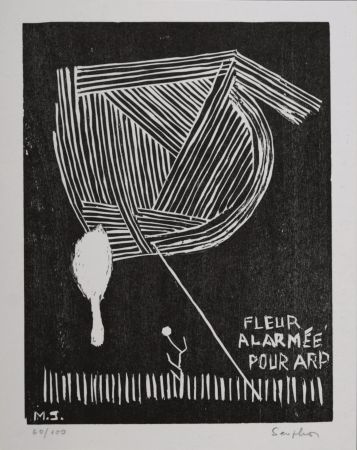 Линогравюра Seuphor -  Fleur alarmée pour Arp, 1967 - Hand-signed!