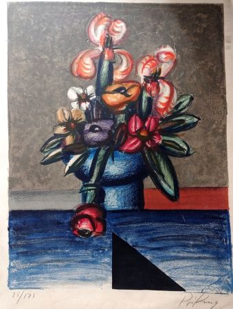 Литография Priking - Franz Priking, Still Life with Flowers, 60's, Large Hand signed Lithograph, Hand signed!