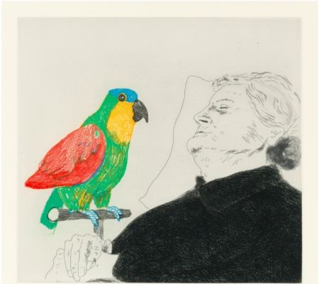 Офорт Hockney -  Félicité sleeping with Parrot. 1974