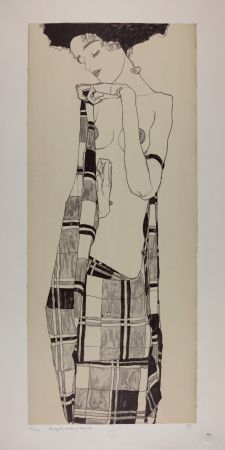 Литография Schiele - GERTI SCHIELE in a Plaid Garment, 1909 | Lithographie n° 1/40
