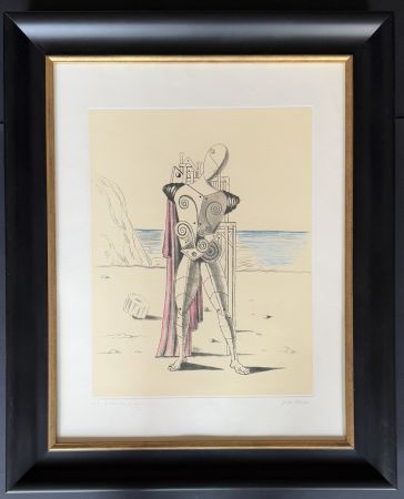 Гравюра De Chirico - Giorgio de Chirico (1888-1978) - Il trovatore sulla spiaggia - Hand-colored etching - 1973