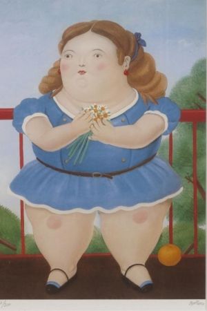 Литография Botero - Girl on a balcony