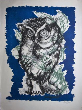Литография Lurcat - Grand hibou et feuillages