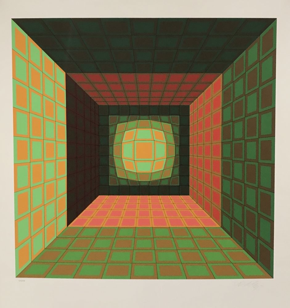 Сериграфия Vasarely - Green and Orange Composition