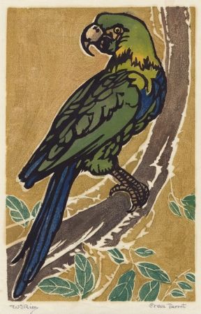 Гравюра На Дереве Rice - Green Parrot