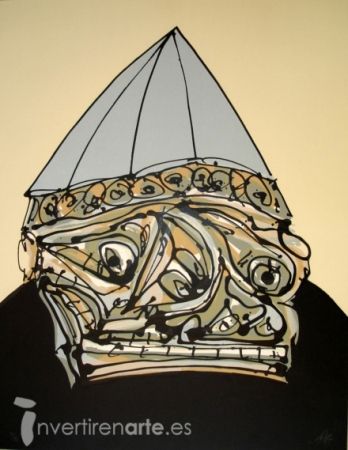 Литография Saura - Guerrero con casco, de la serie Galería de América