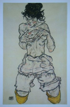 Гашение Schiele (After) - Halbnackte kniende Frau