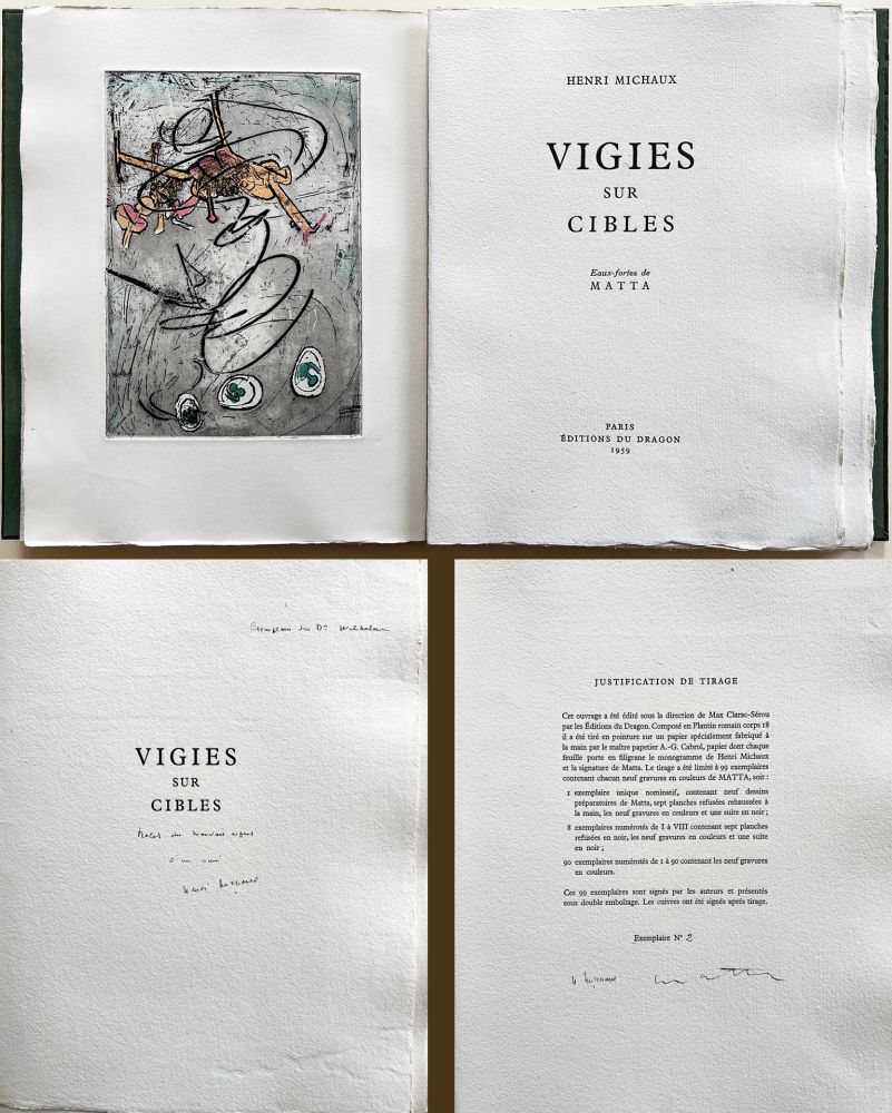 Иллюстрированная Книга Matta - Henri Michaux : VIGIES SUR CIBLES. 9 gravures. Avec une dédicace autographe de Michaux.