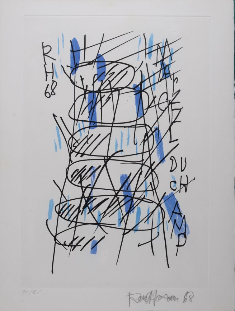 Гравюра Hausmann - Hommage à Marcel Duchamp, 1971 - Hand-signed